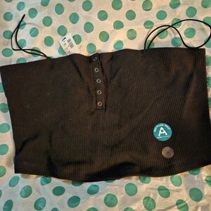 Aeropostale Black Ribbed Tube Top with Front Button Placket